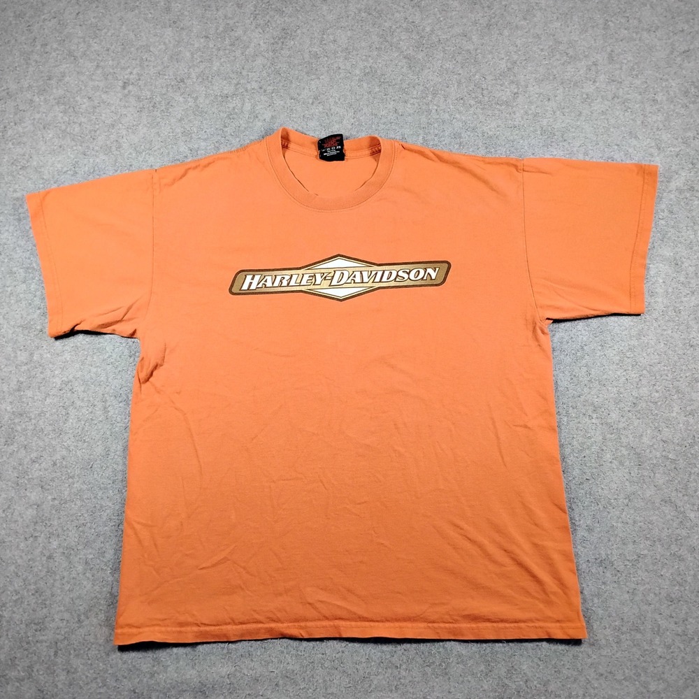 Vintage Harley-Davidson Barcelona Mens XL Orange Graphic Shirt Short Sleeve‎